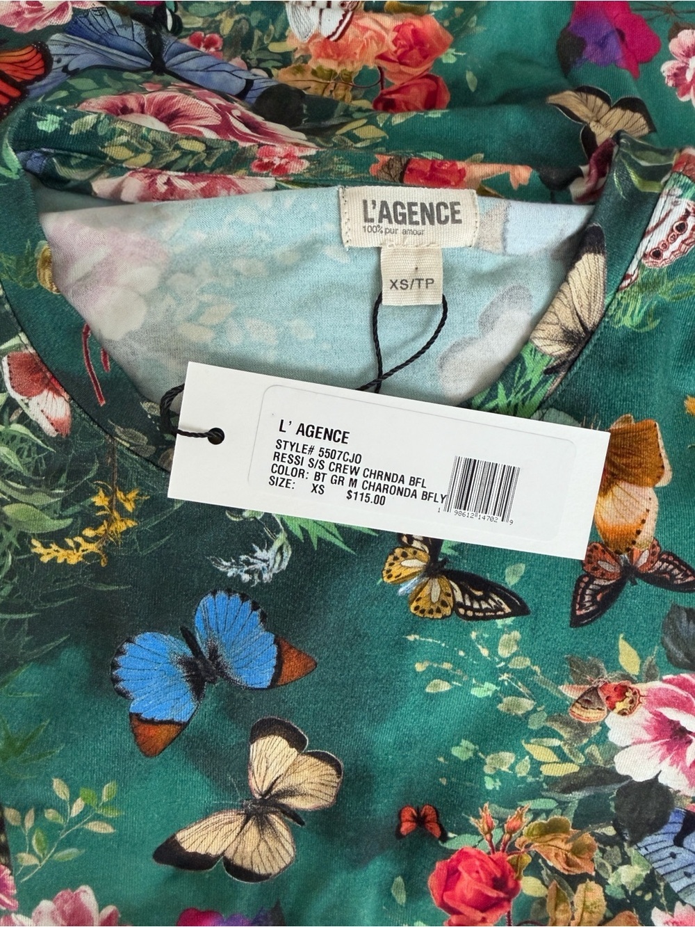 L'AGENCE Ressi Charonda Butterfly Floral Print Women’s Fitted Tee Size XSmall - Picture 11 of 12